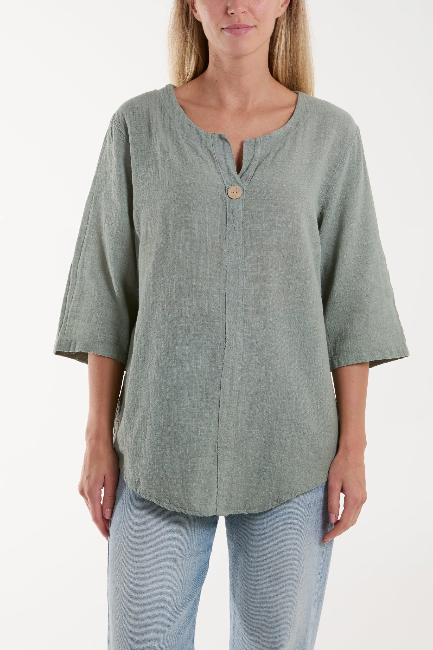 Front Button Cotton Washed Top