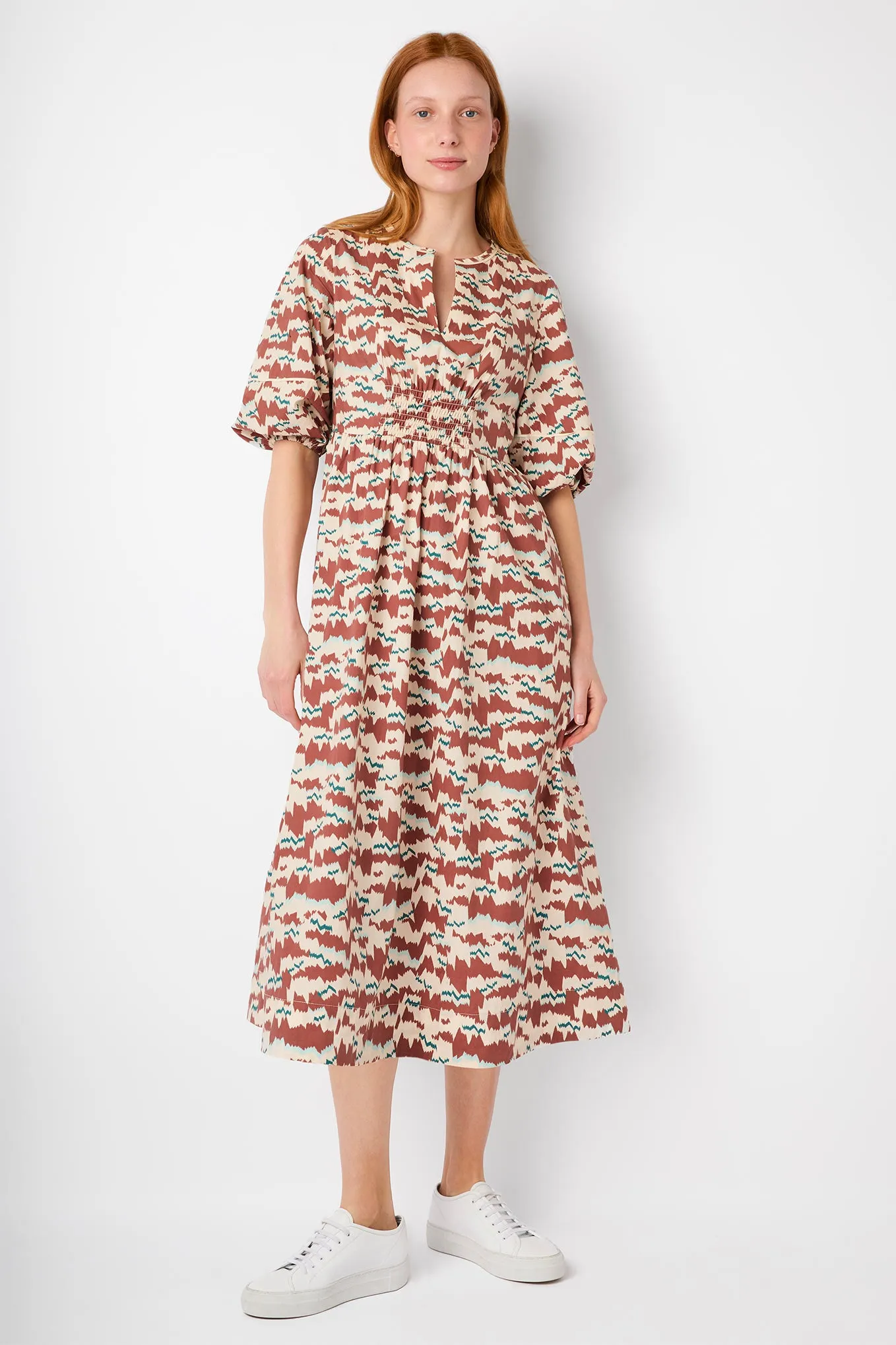 Gabi Cotton Poplin Dress - Ecru/Multi