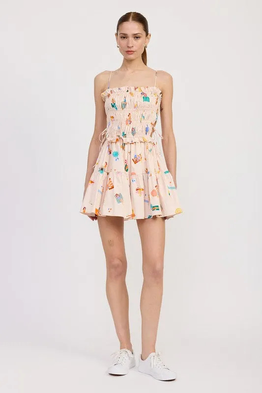 Gathered Poplin Mini Dress