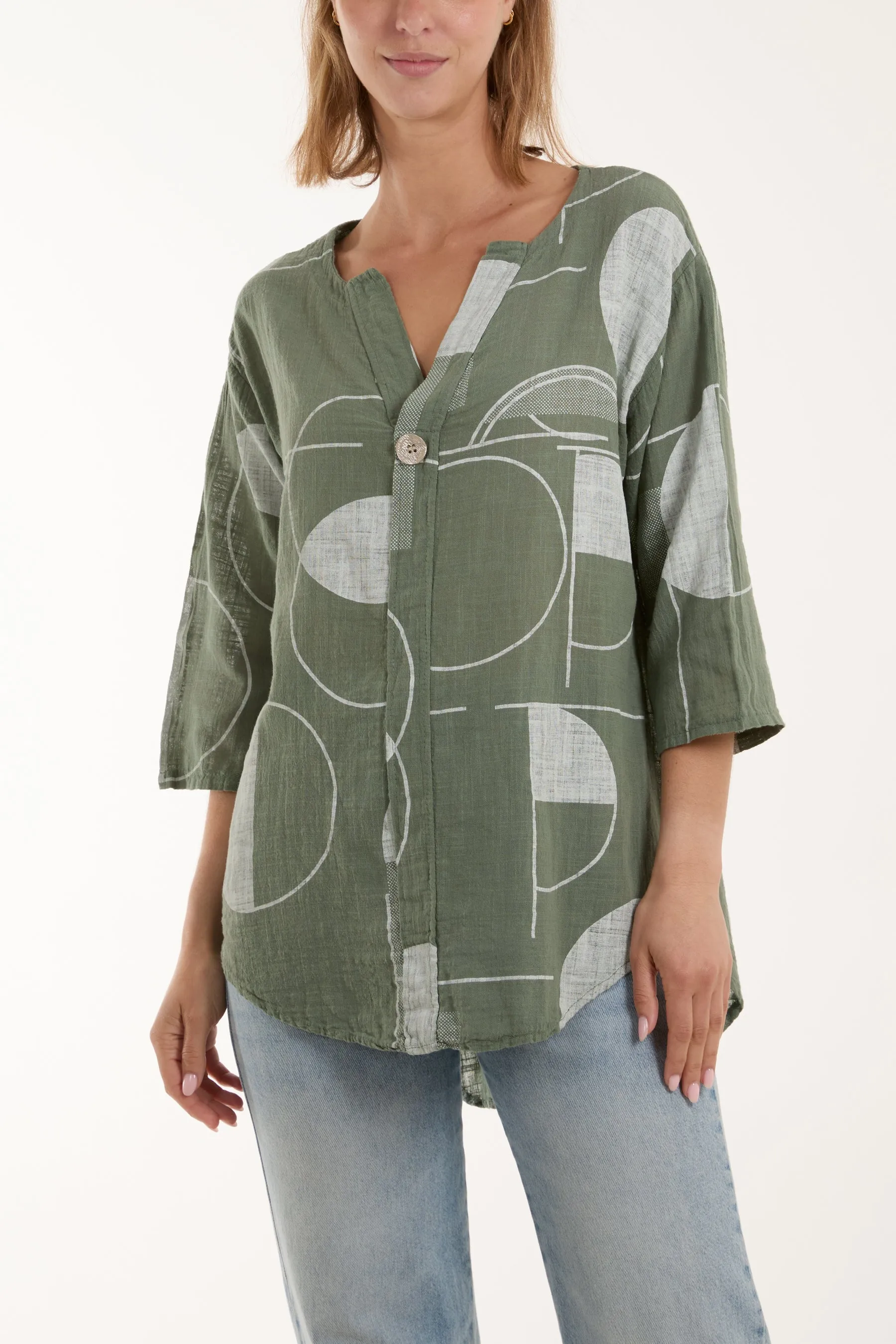 Geometric Shapes Silver Button Top
