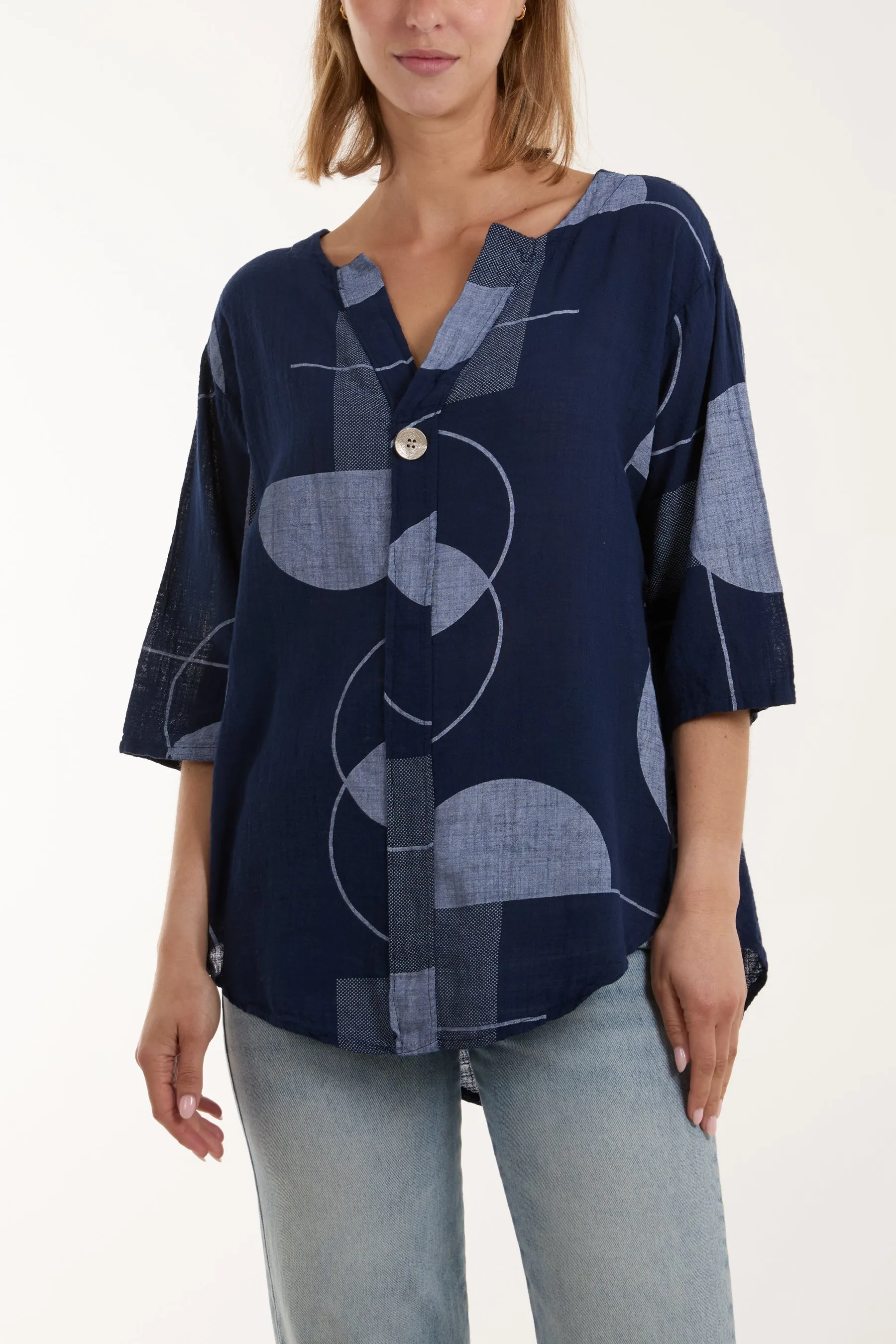 Geometric Shapes Silver Button Top