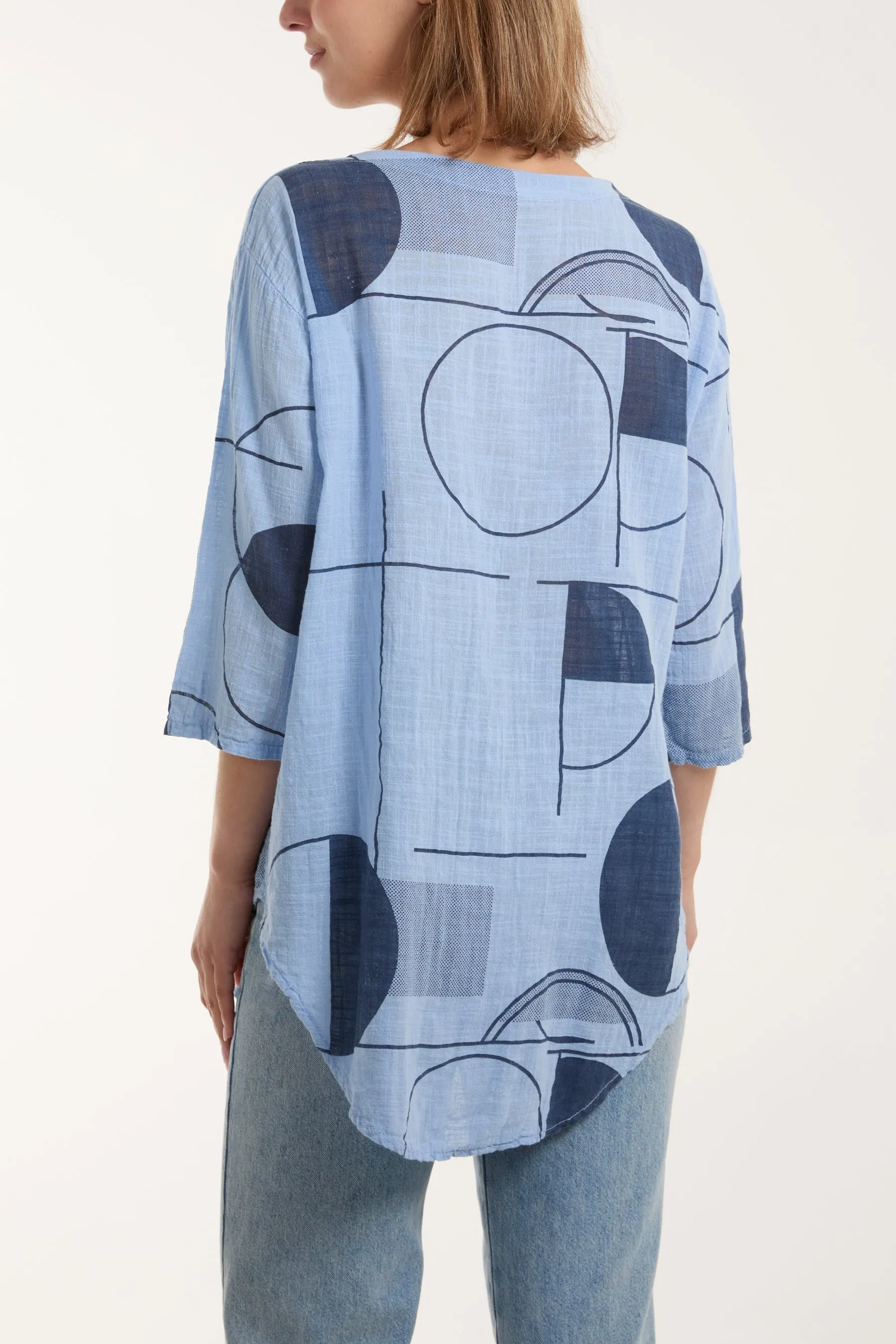 Geometric Shapes Silver Button Top