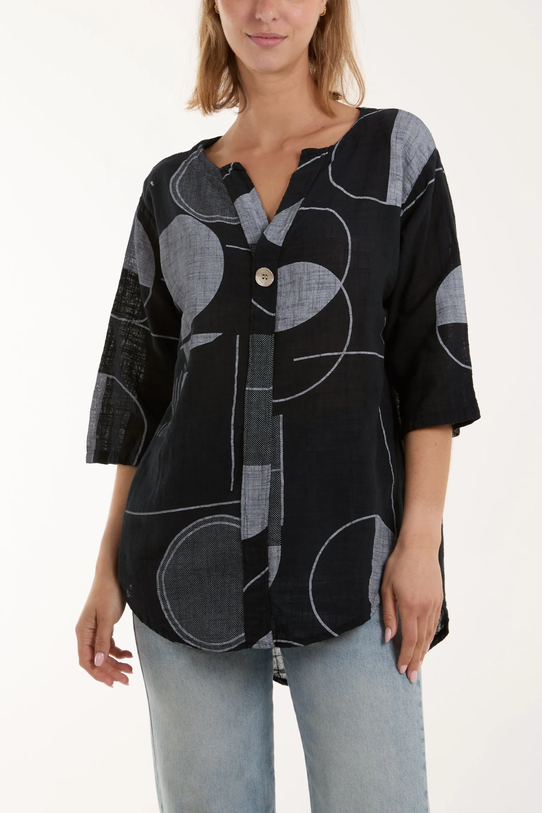 Geometric Shapes Silver Button Top