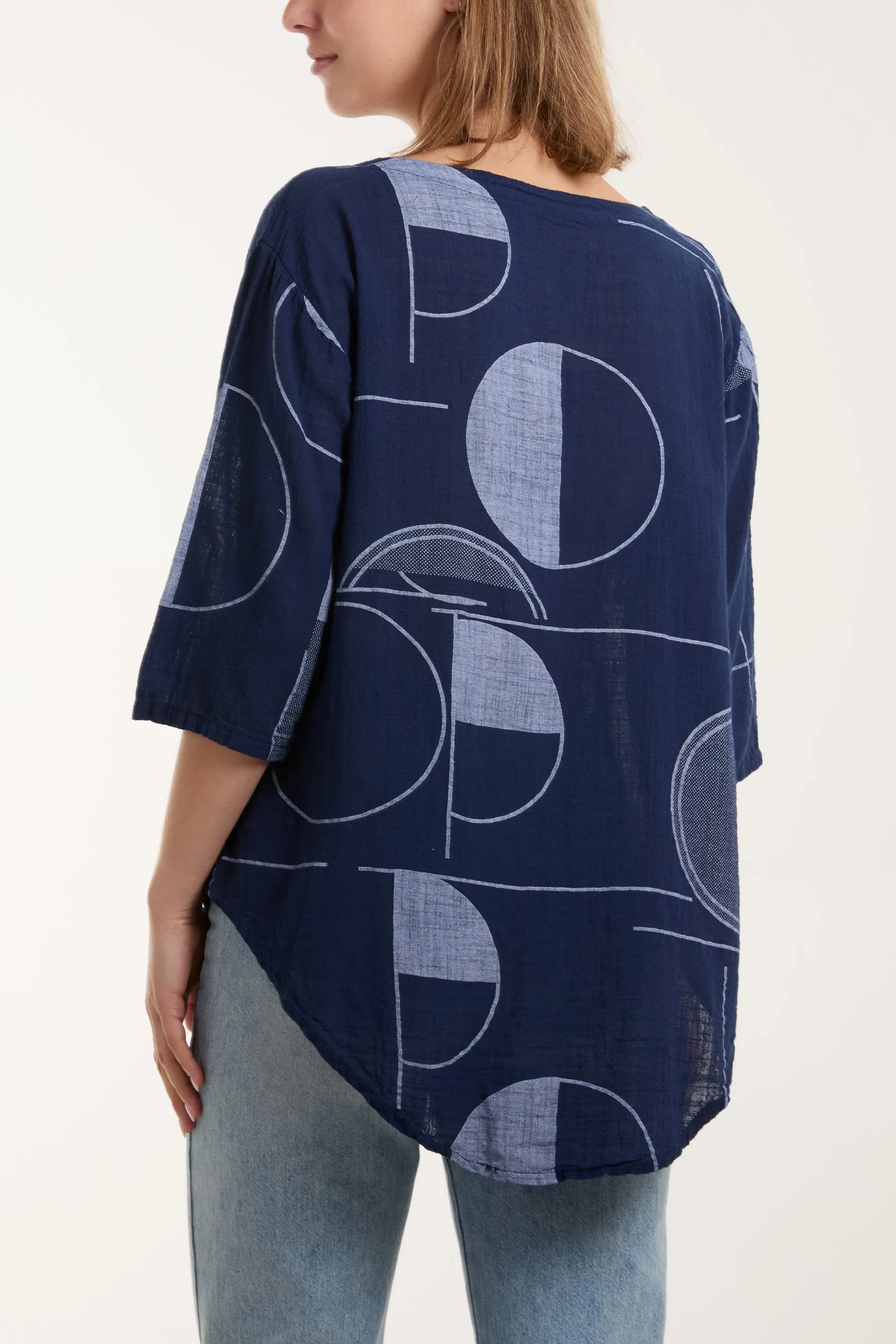 Geometric Shapes Silver Button Top