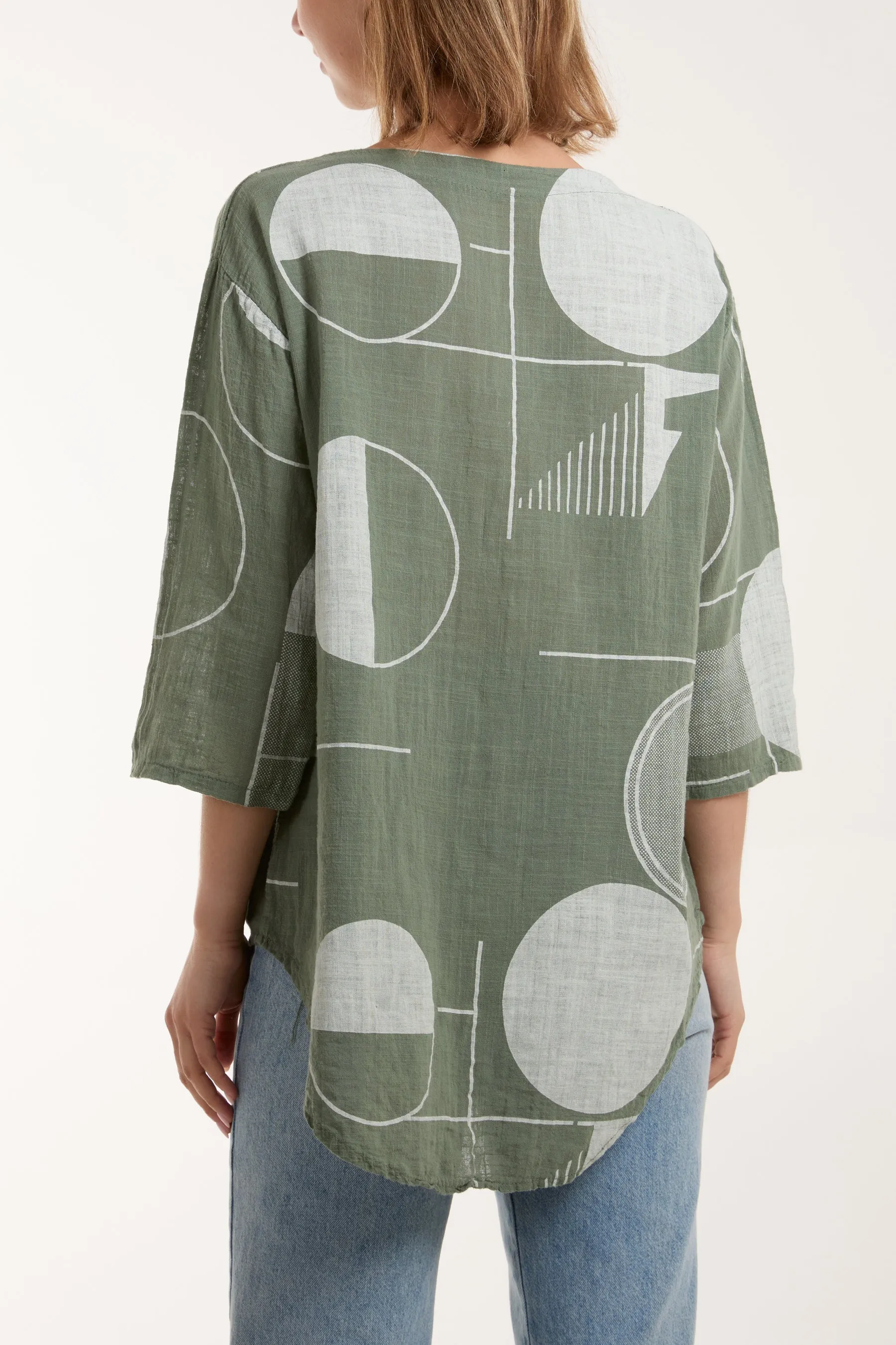 Geometric Shapes Silver Button Top