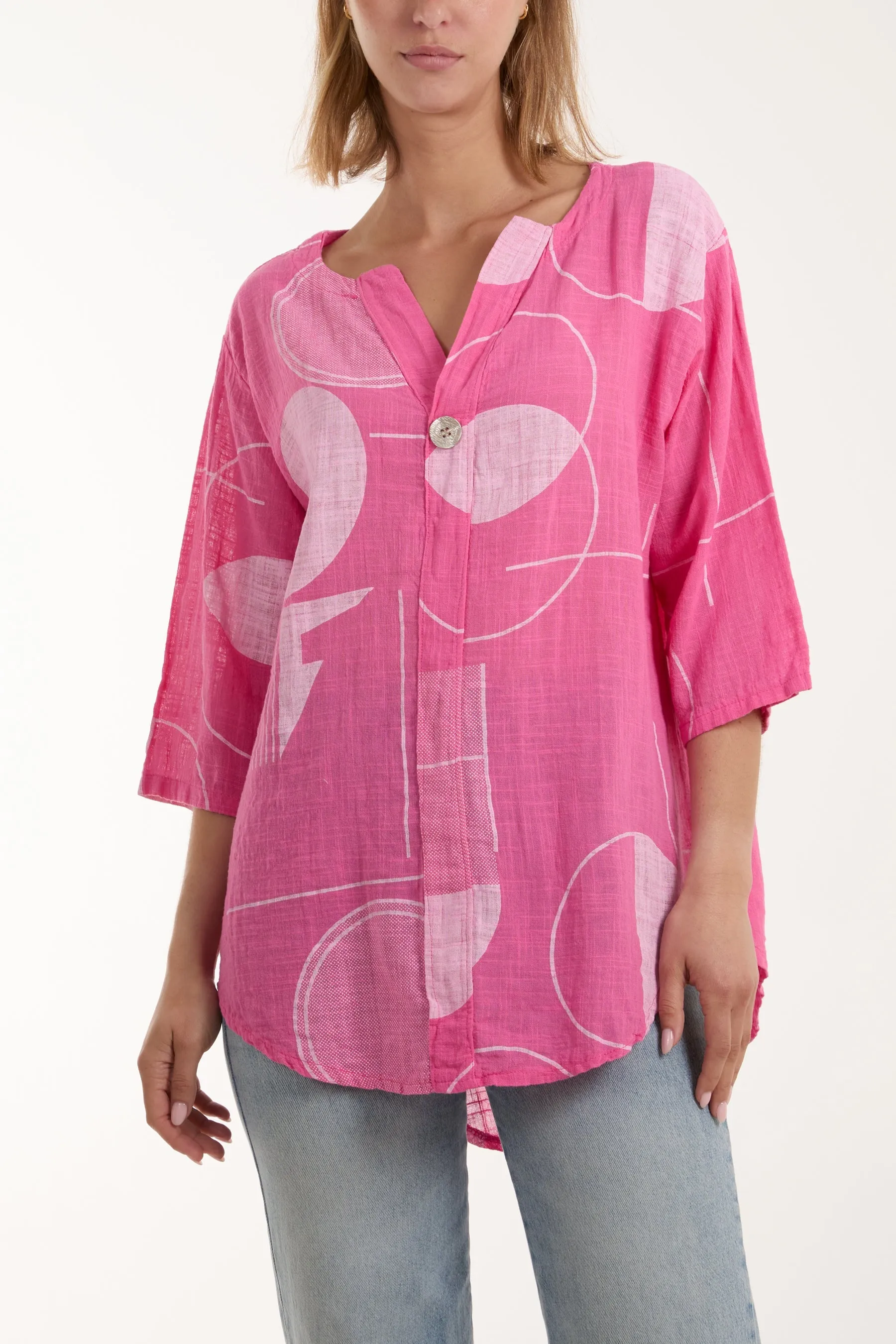Geometric Shapes Silver Button Top