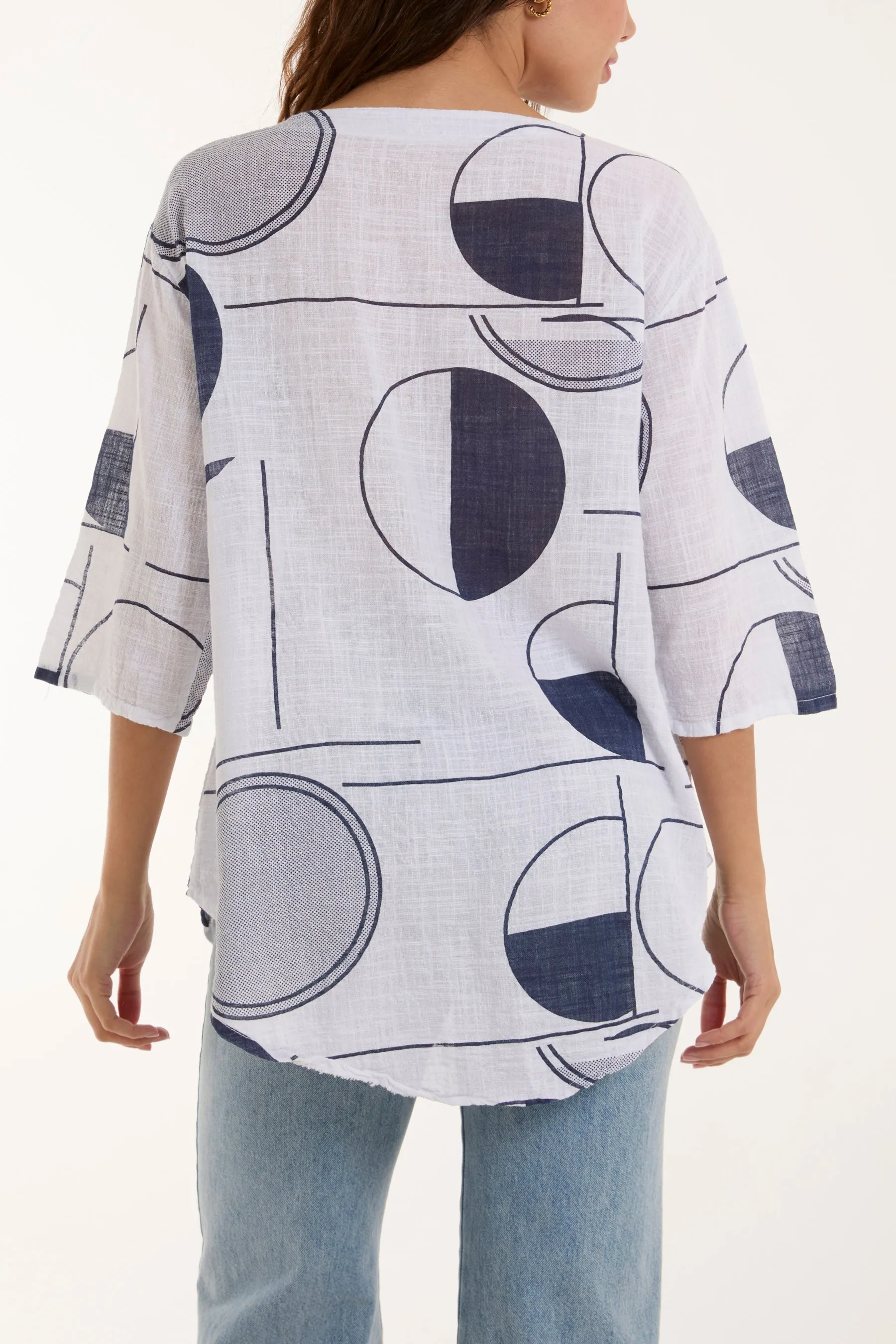 Geometric Shapes Silver Button Top