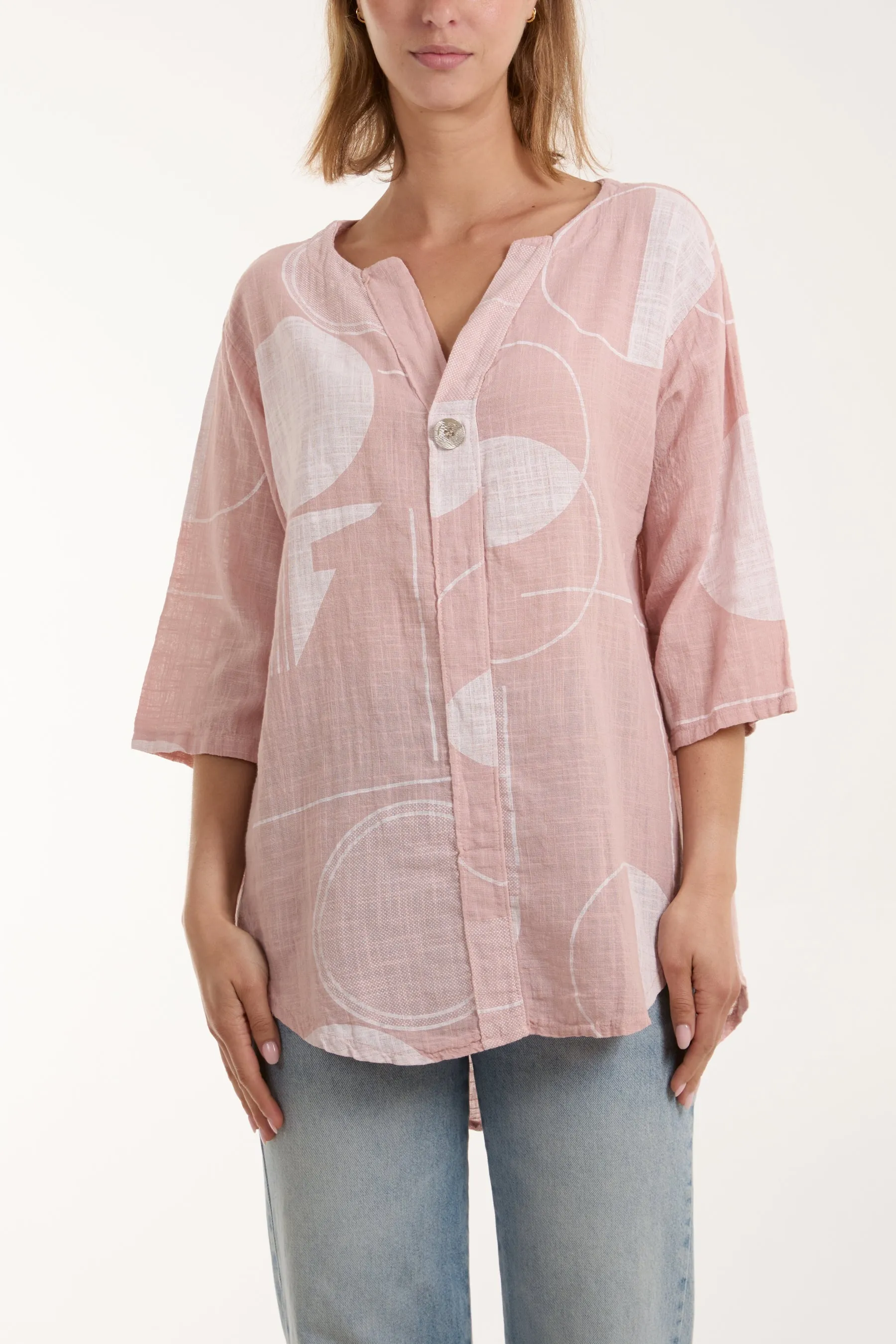 Geometric Shapes Silver Button Top