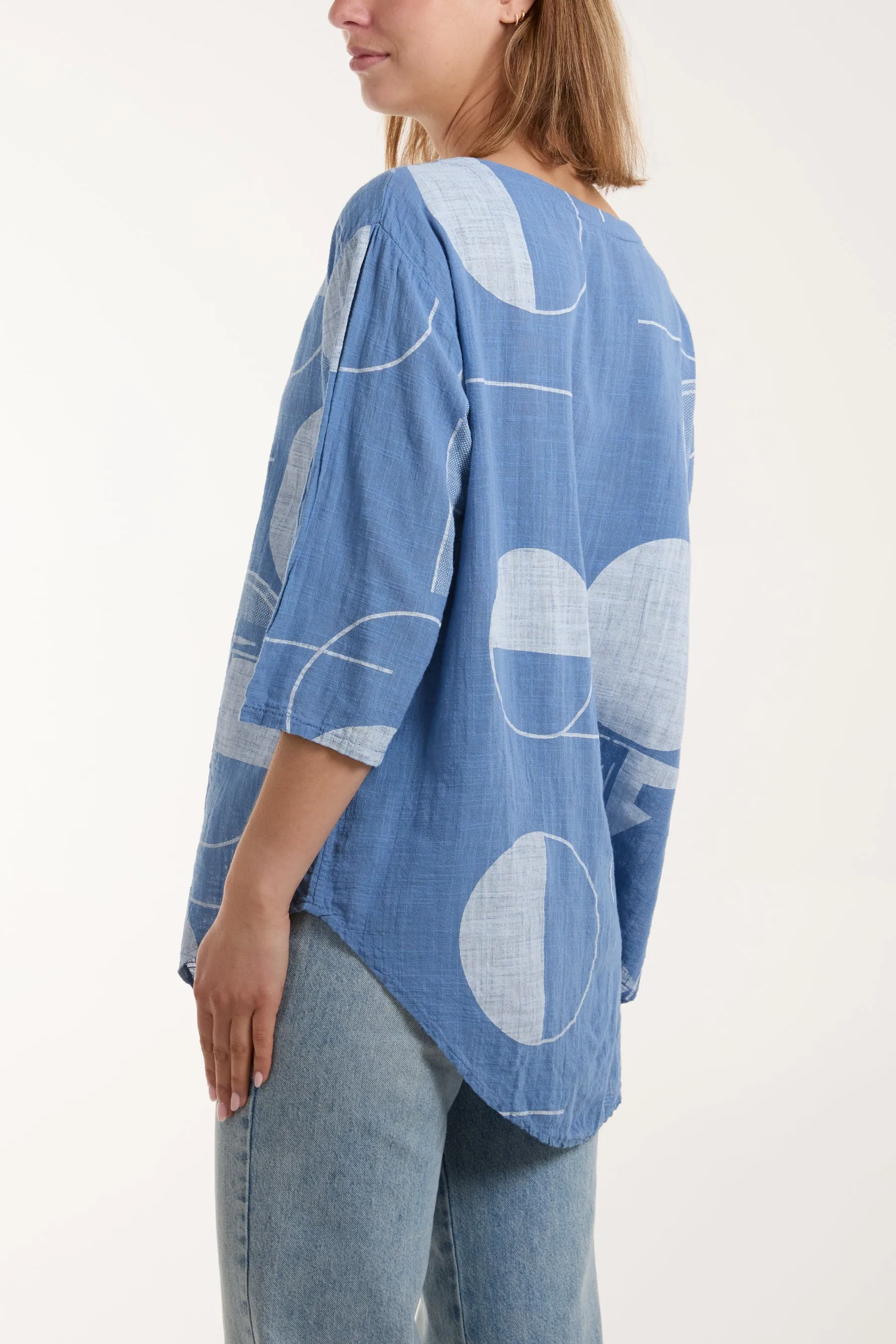 Geometric Shapes Silver Button Top
