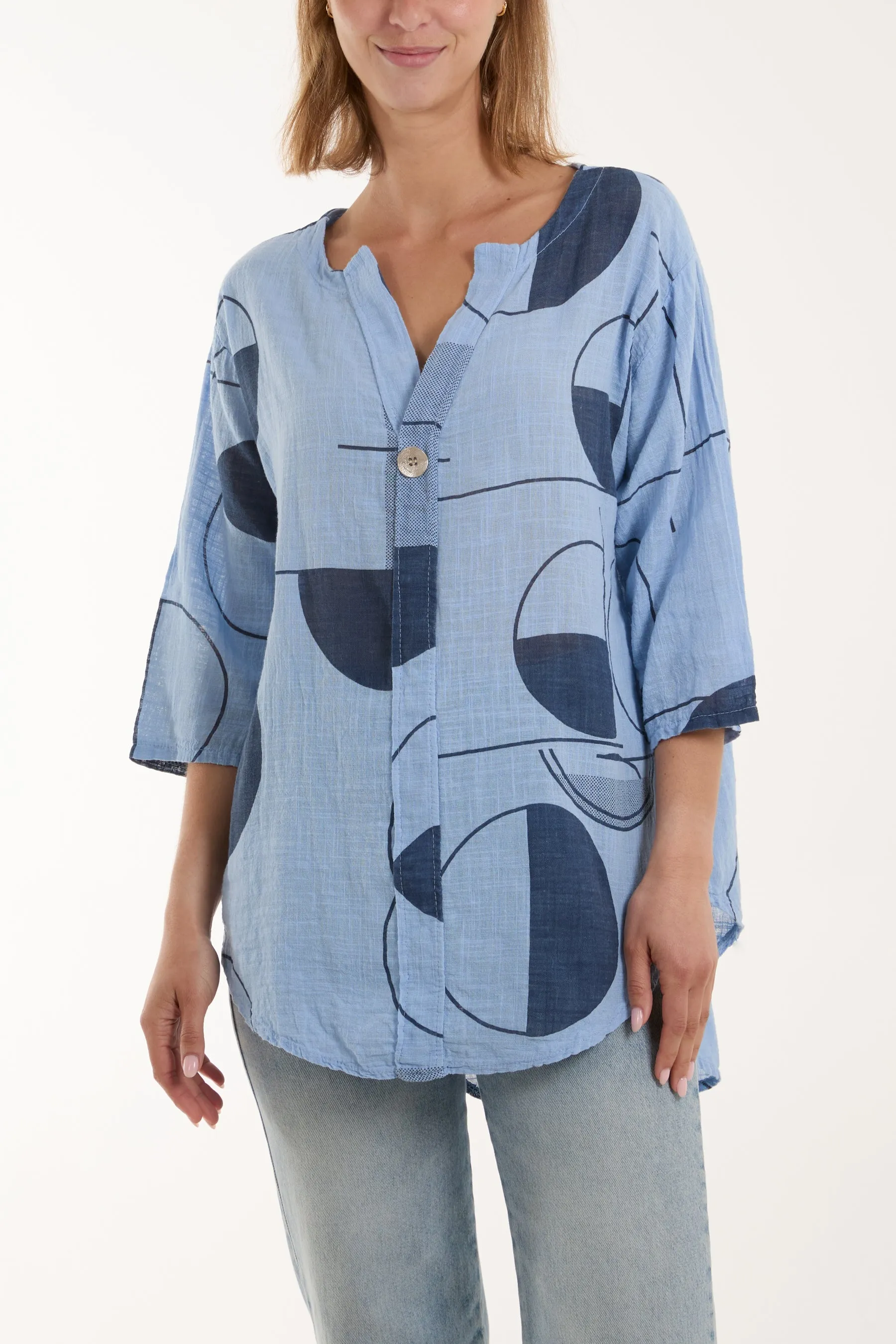 Geometric Shapes Silver Button Top
