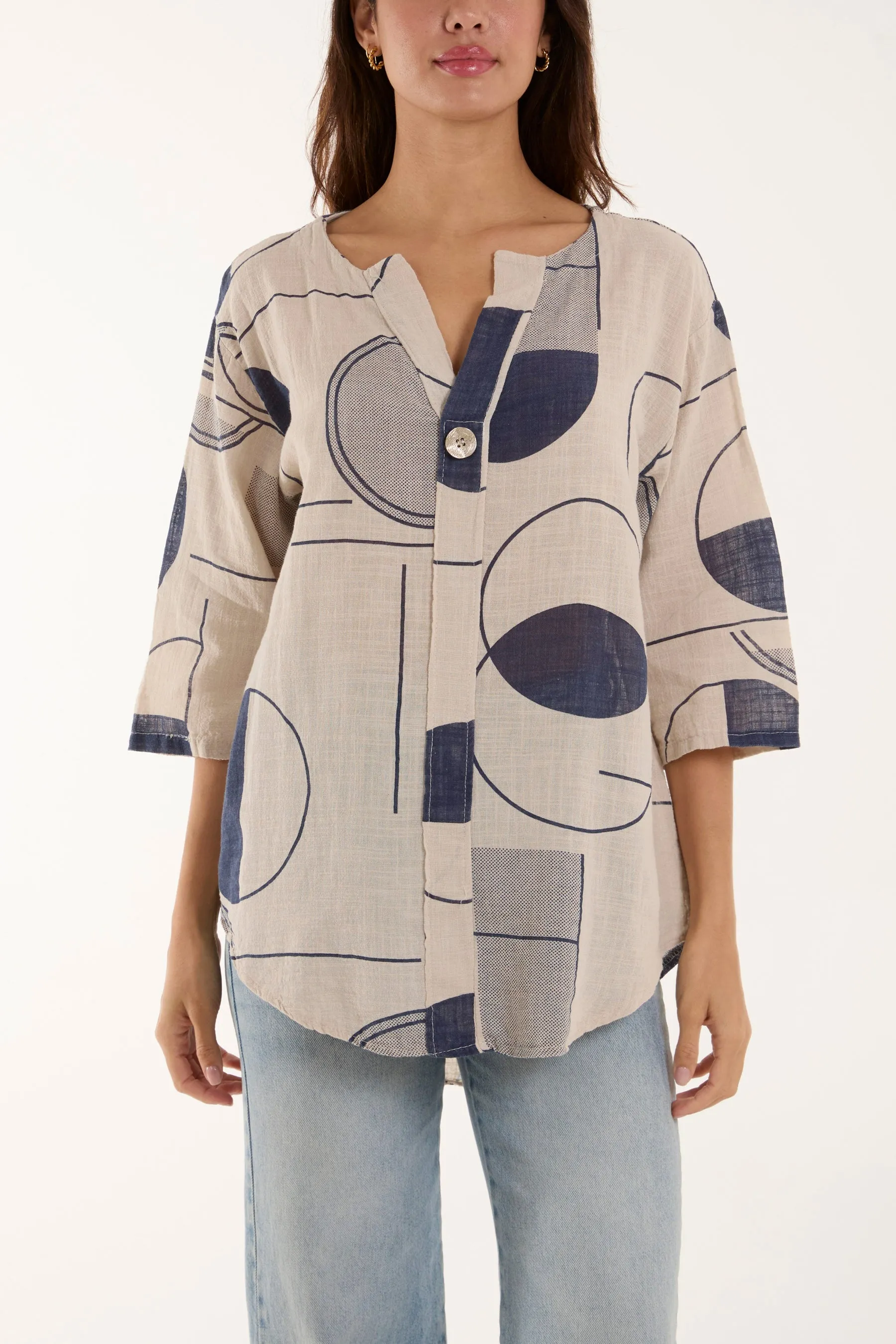 Geometric Shapes Silver Button Top