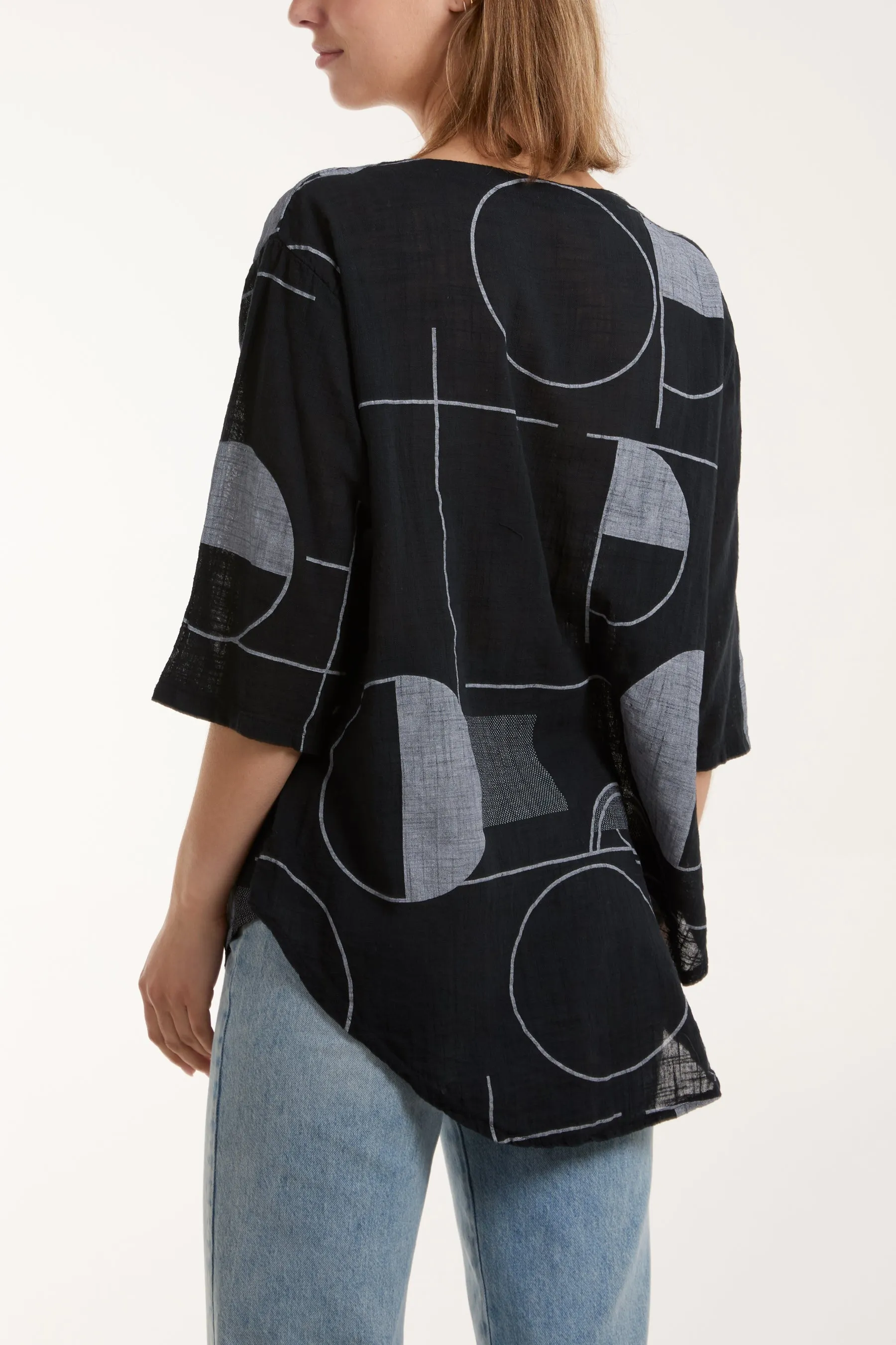 Geometric Shapes Silver Button Top