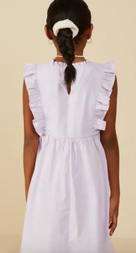 Girls Ruffle V Neck Sleeveless Poplin Dress