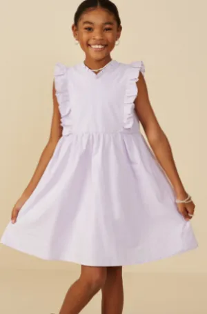 Girls Ruffle V Neck Sleeveless Poplin Dress