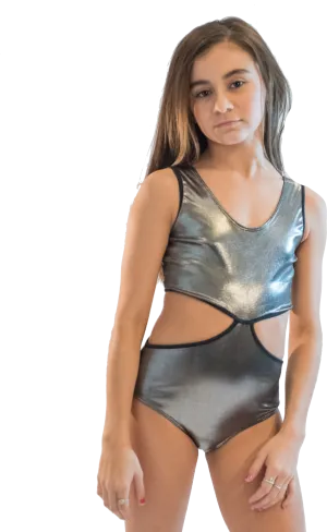 Girls Silver Shimmer Monokini Bathing Suit