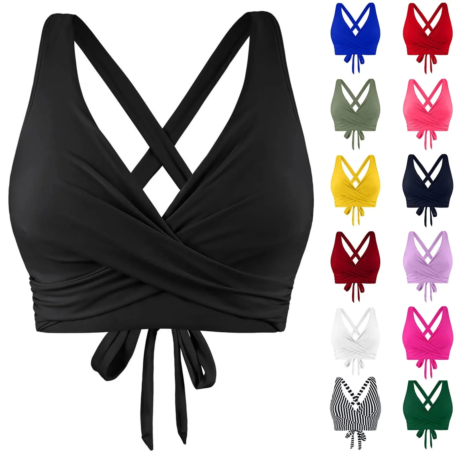 Girls Swimsuits with Padding Women Lace Up Swimwear Tops Underwire Full Coverage Bikini Top Push Up Ladies Swimsuits with Shorts