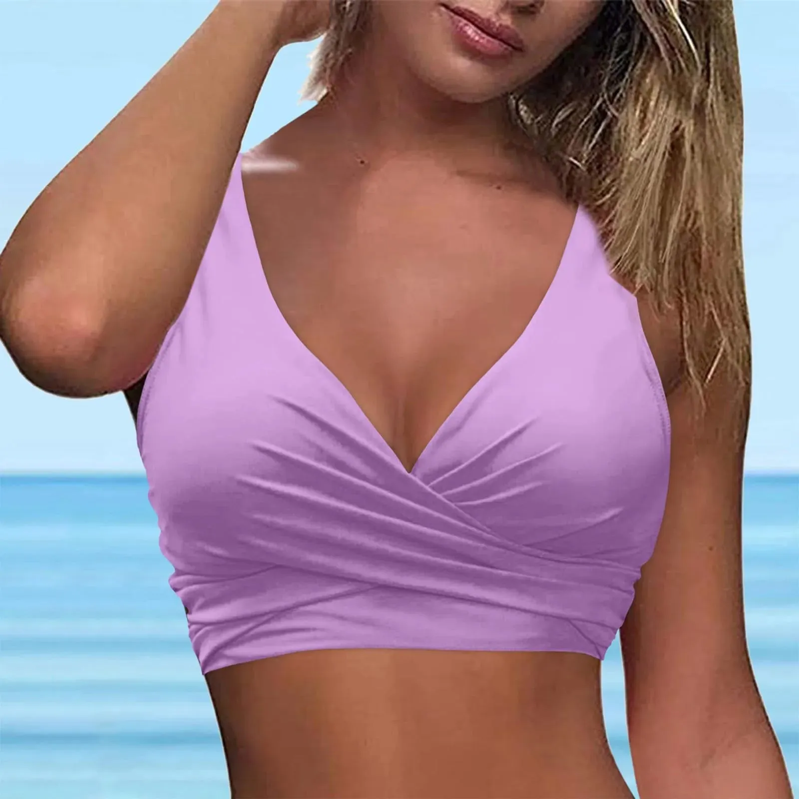 Girls Swimsuits with Padding Women Lace Up Swimwear Tops Underwire Full Coverage Bikini Top Push Up Ladies Swimsuits with Shorts