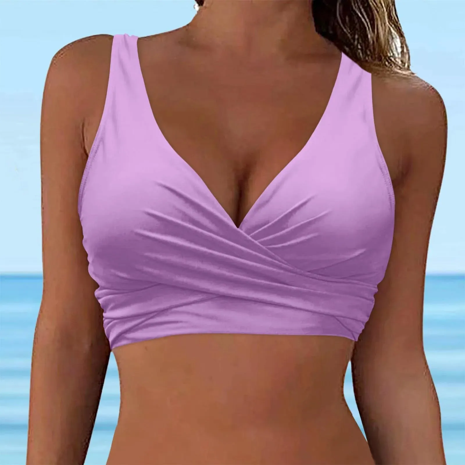 Girls Swimsuits with Padding Women Lace Up Swimwear Tops Underwire Full Coverage Bikini Top Push Up Ladies Swimsuits with Shorts