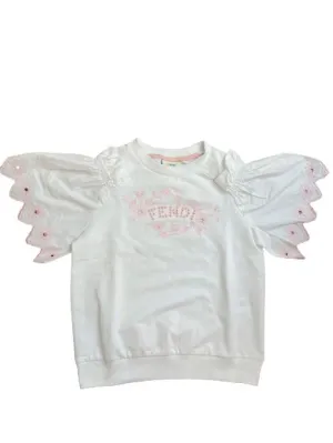 Girls White Cotton Top with Pale Pink