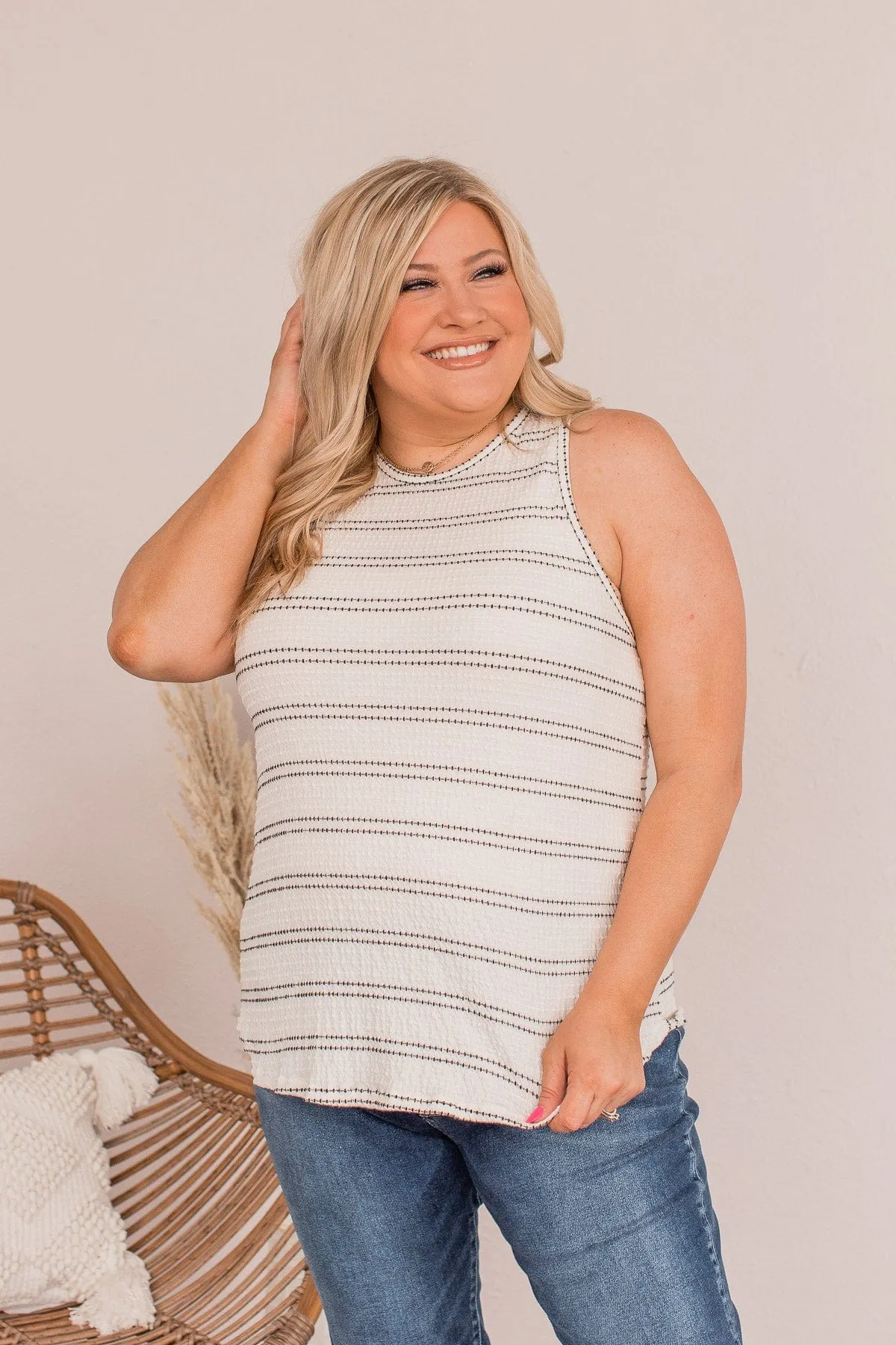 Giving All Of Me Striped Tank- Off White