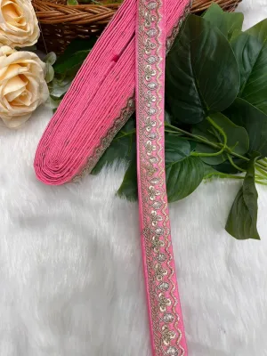 Gold Zari Work Embroidery Lace Borders - Perfect for Sarees, Dupattas, Lehengas, and Craft Projects | Baby Pink