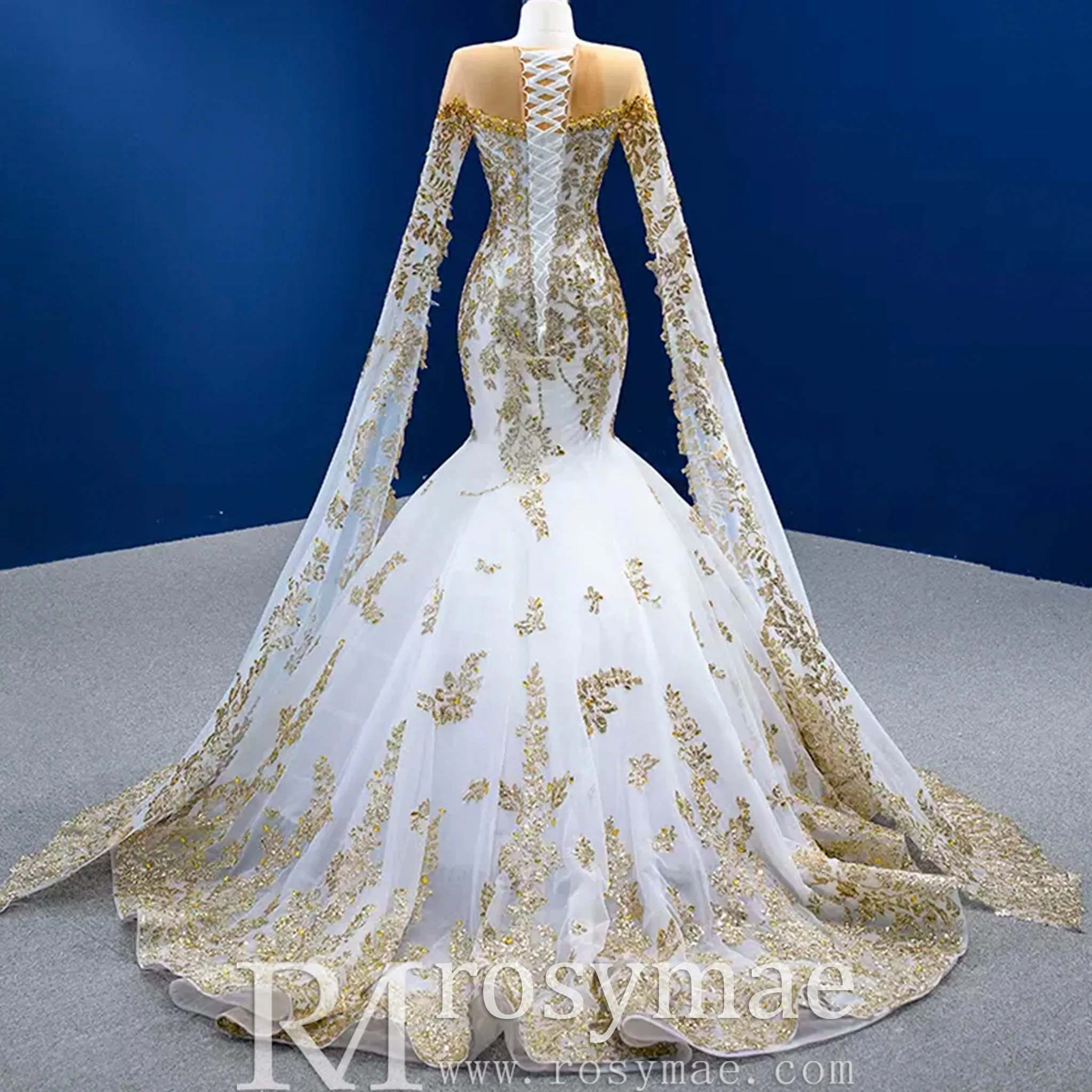 Gorgeous High-end Trumpet Wedding Dress with Long Cape Sleeve