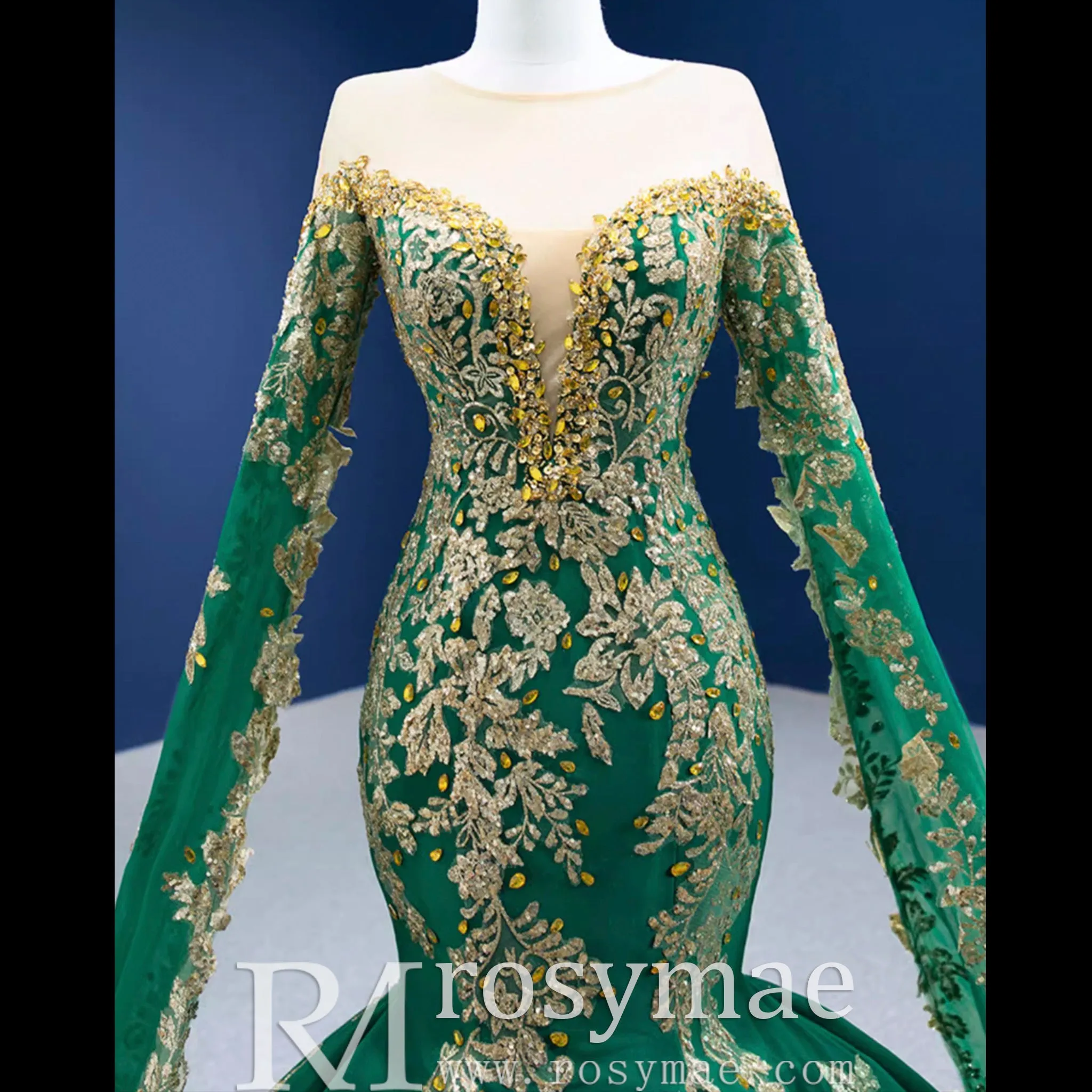 Gorgeous High-end Trumpet Wedding Dress with Long Cape Sleeve