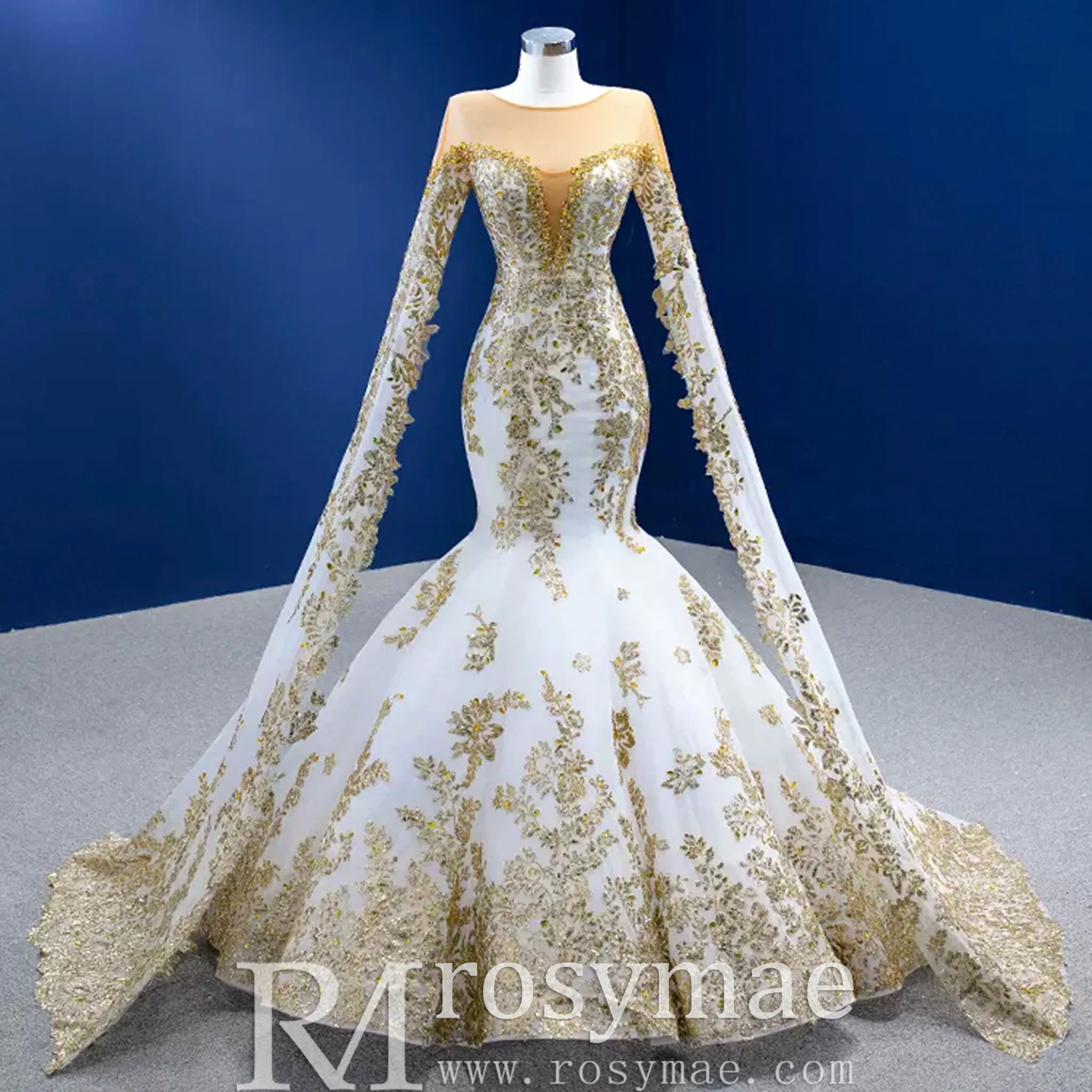 Gorgeous High-end Trumpet Wedding Dress with Long Cape Sleeve