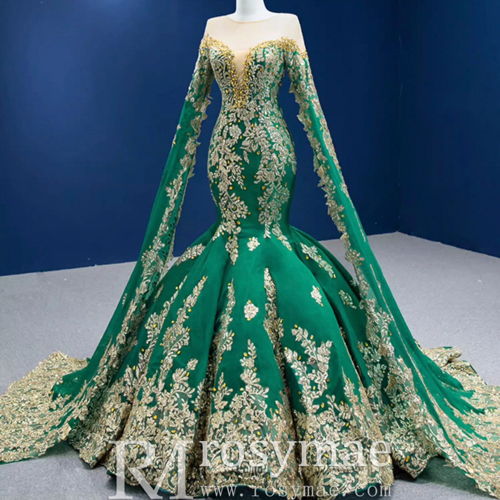 Gorgeous High-end Trumpet Wedding Dress with Long Cape Sleeve