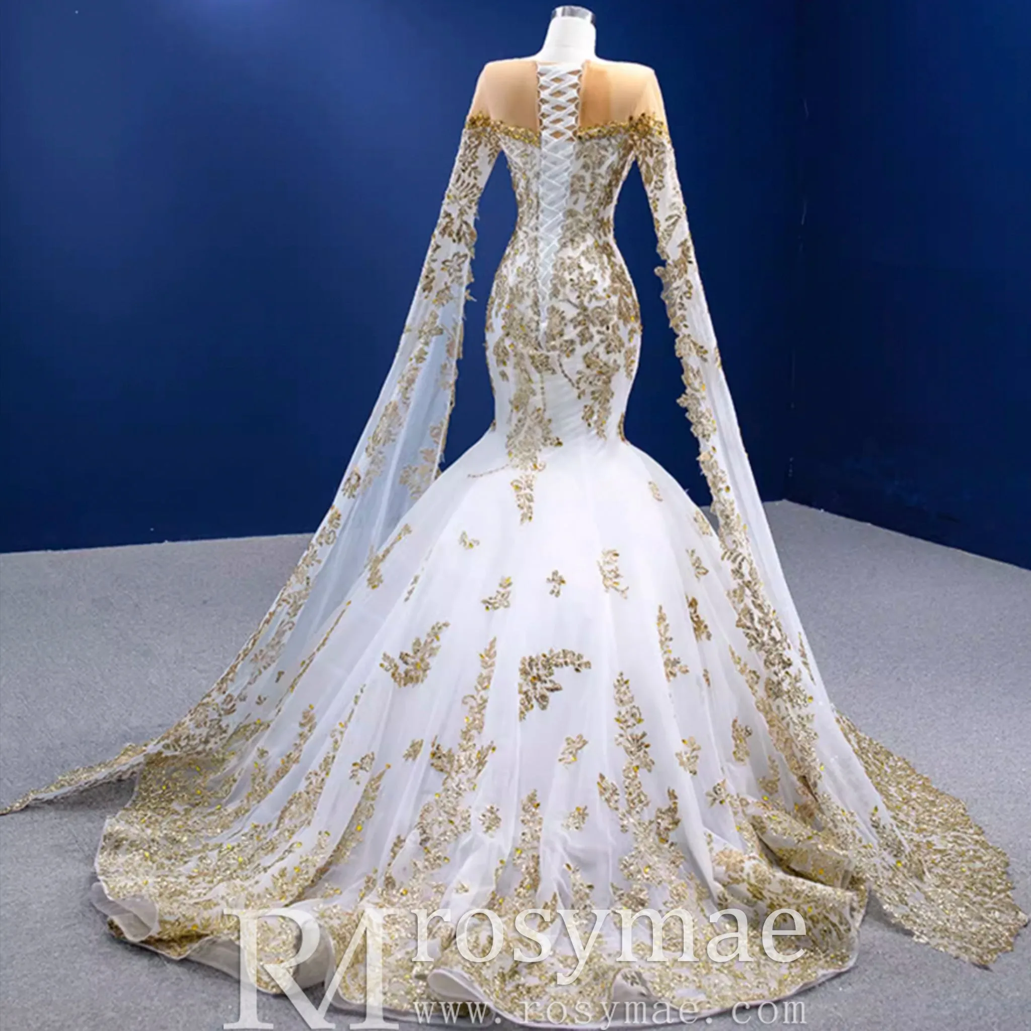 Gorgeous High-end Trumpet Wedding Dress with Long Cape Sleeve