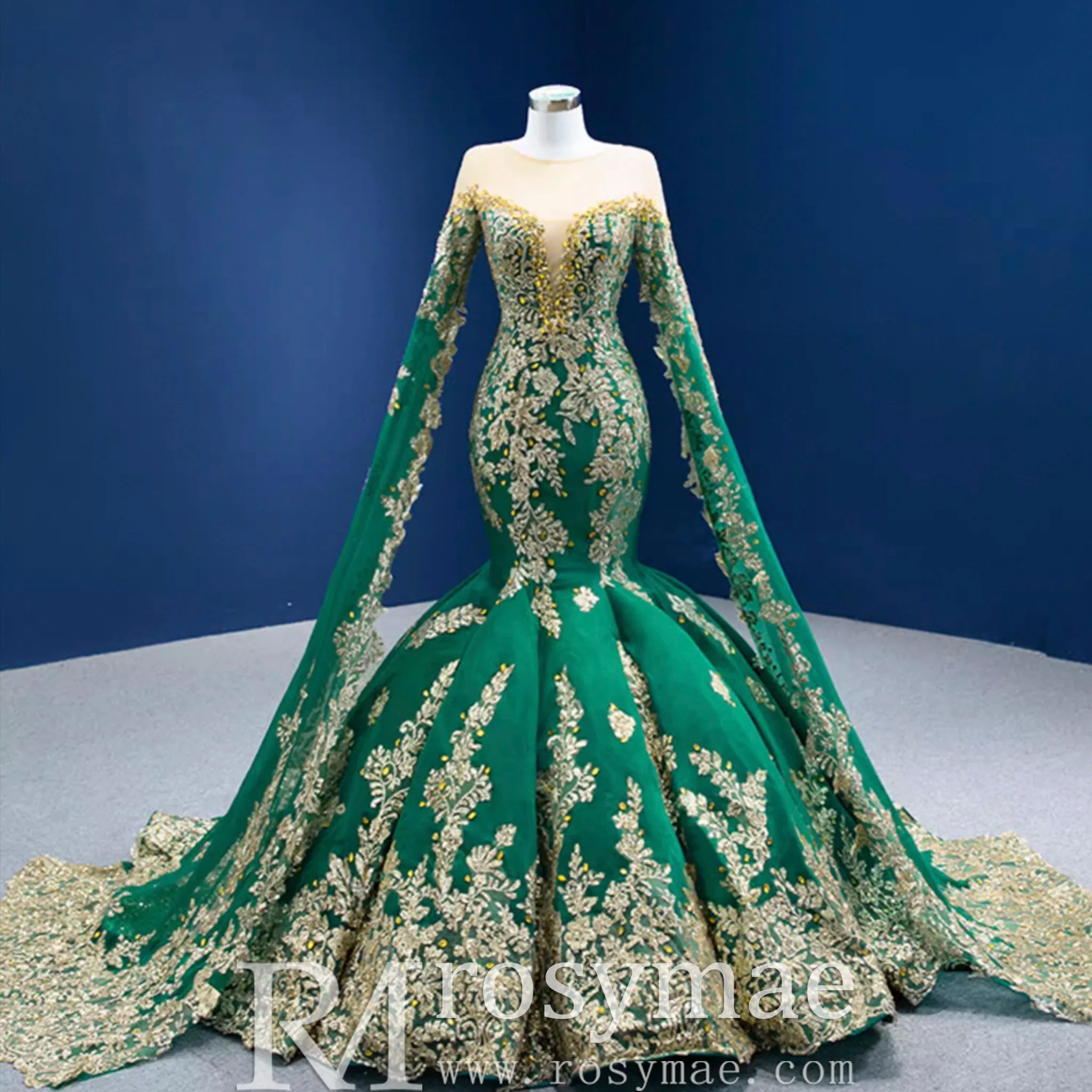 Gorgeous High-end Trumpet Wedding Dress with Long Cape Sleeve