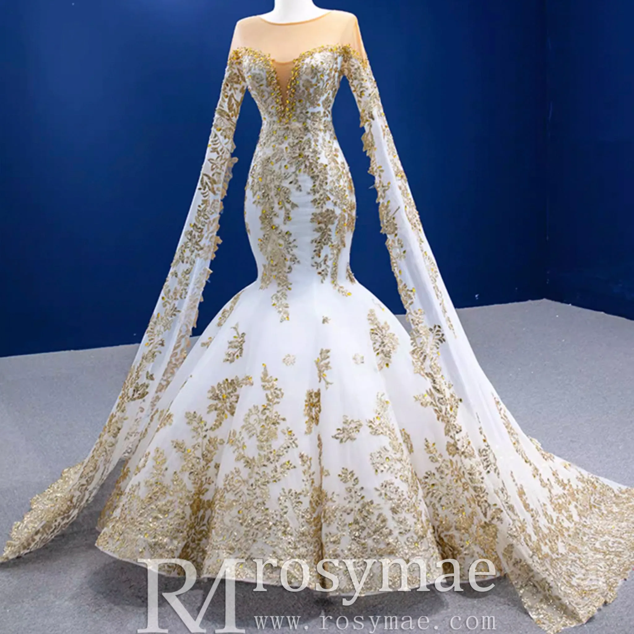 Gorgeous High-end Trumpet Wedding Dress with Long Cape Sleeve