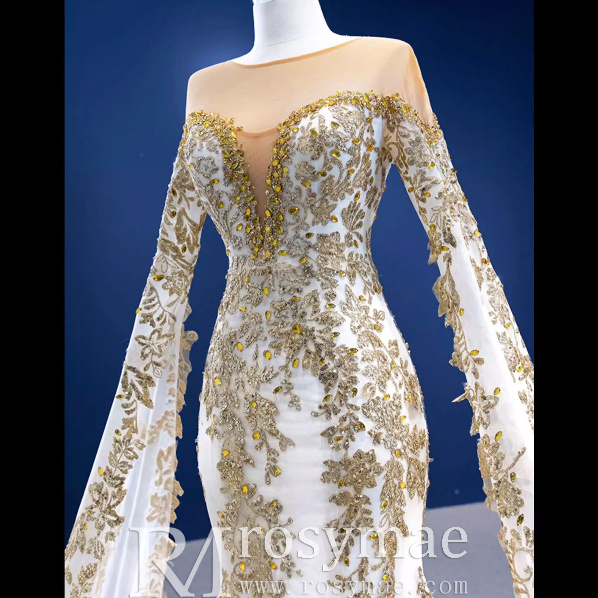 Gorgeous High-end Trumpet Wedding Dress with Long Cape Sleeve