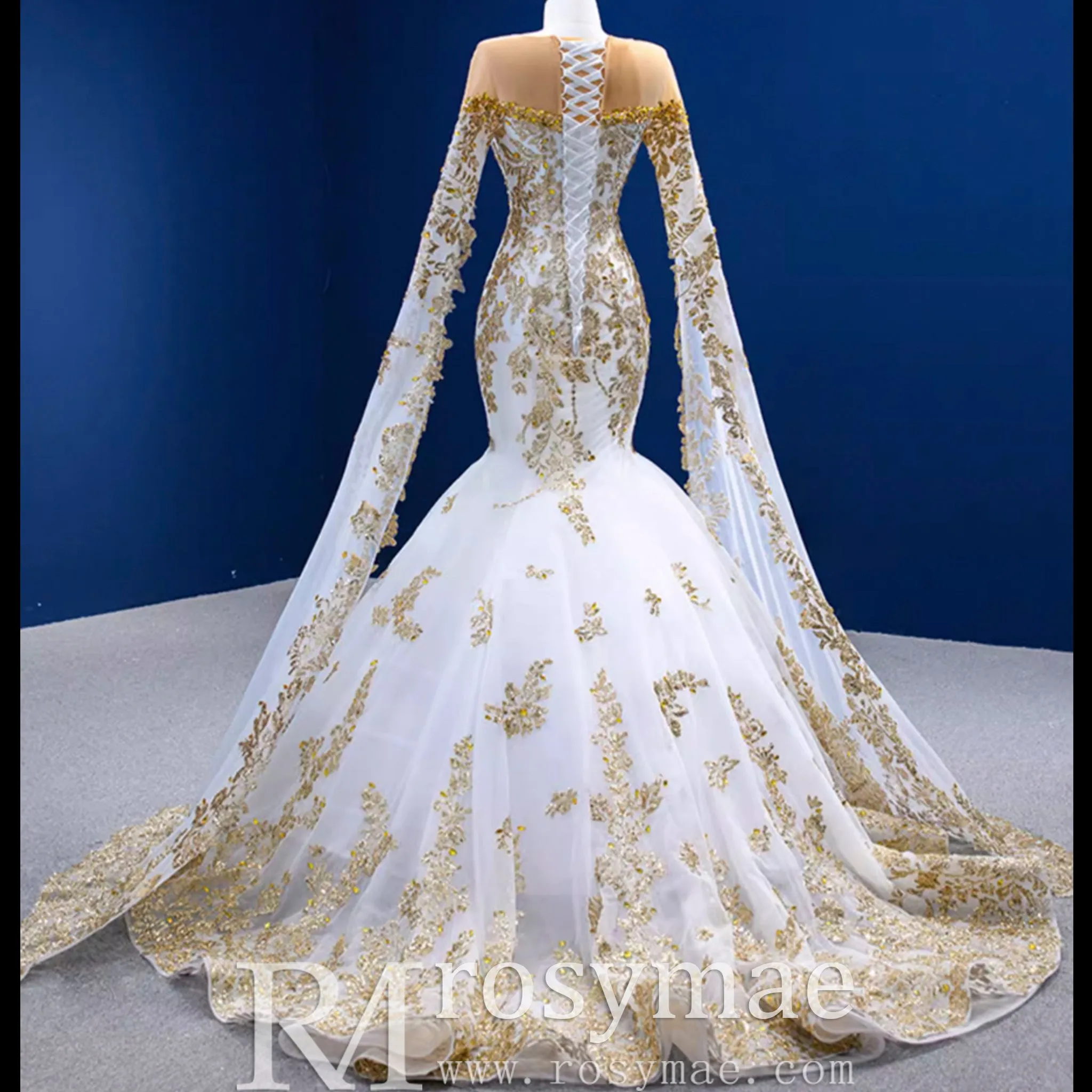 Gorgeous High-end Trumpet Wedding Dress with Long Cape Sleeve