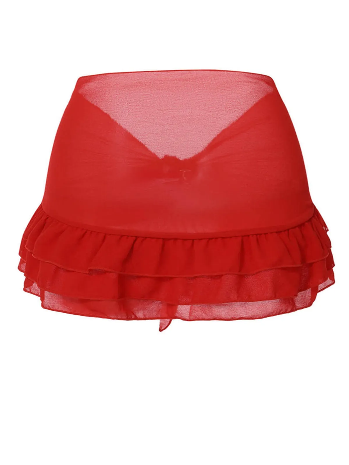 [Grande taille] Bikini dos nu et cache-maillot jupe à motifs roses rouges années 1960