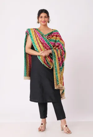 Green allover embriodred phoolkari dupatta