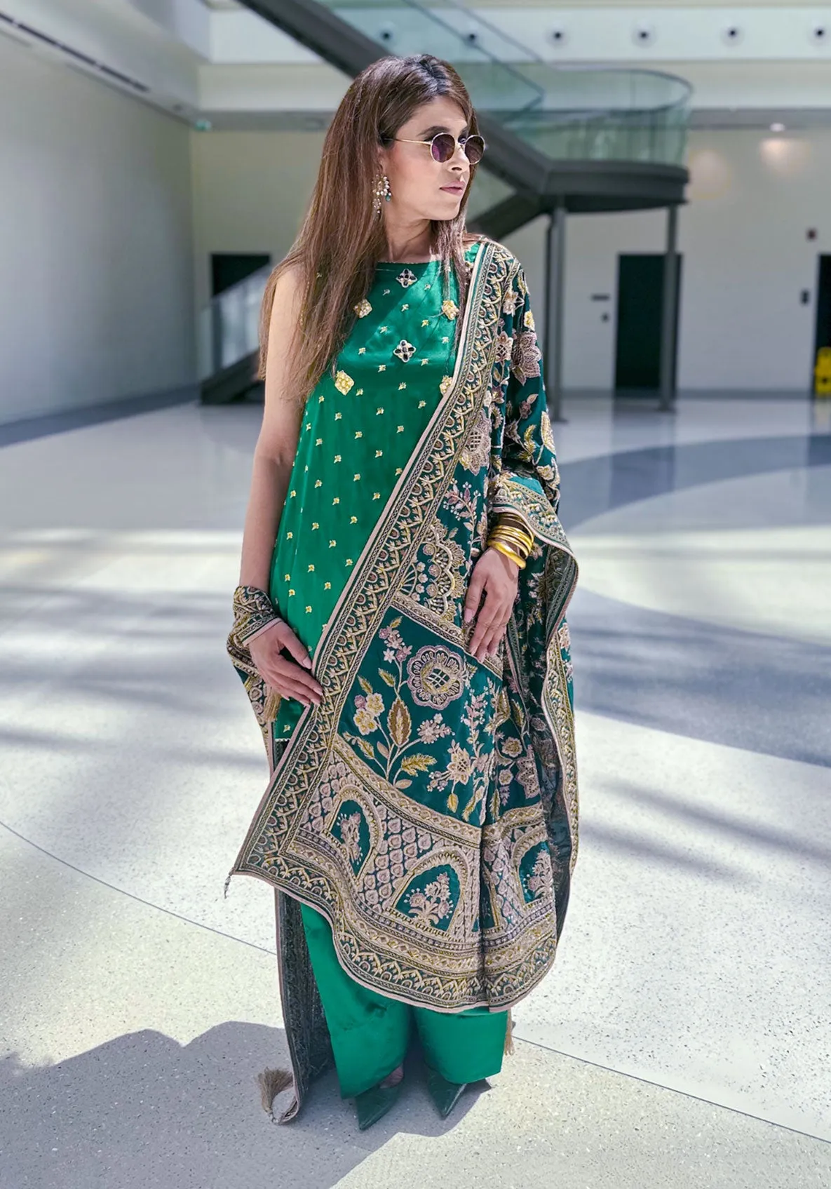 Green Kashmiri Embroidered Dupatta