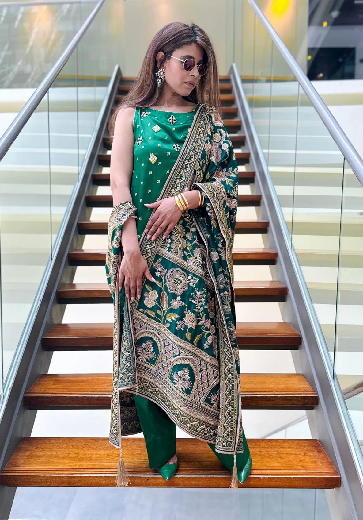 Green Kashmiri Embroidered Dupatta