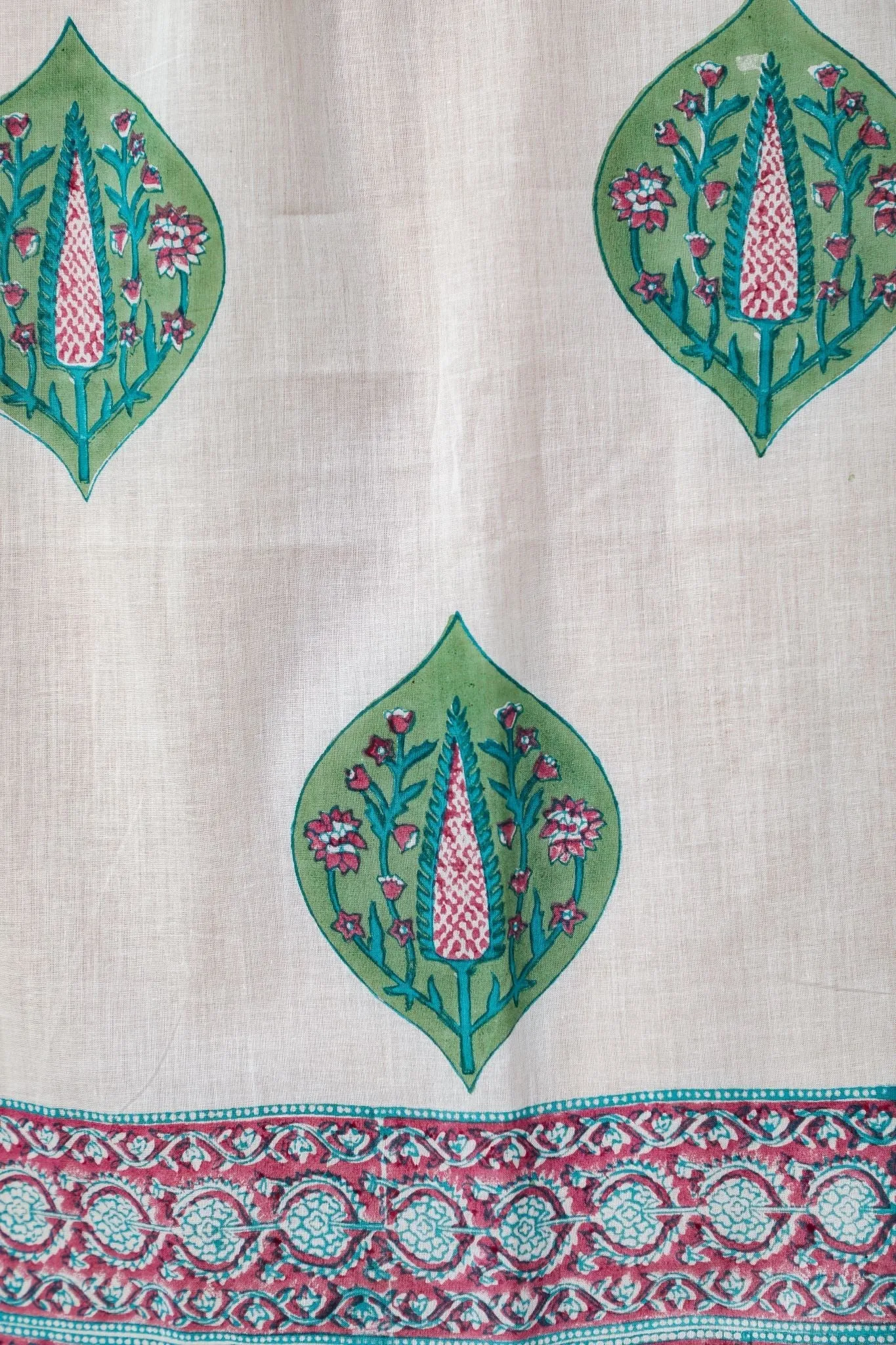 'Green Palm' Handblock Printed Cotton Window Curtain