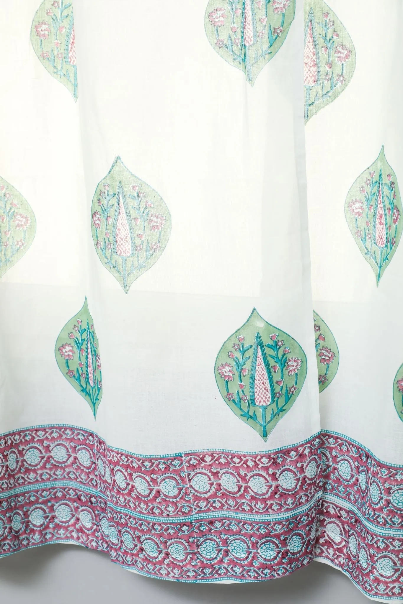 'Green Palm' Handblock Printed Cotton Window Curtain