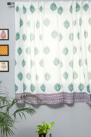 'Green Palm' Handblock Printed Cotton Window Curtain