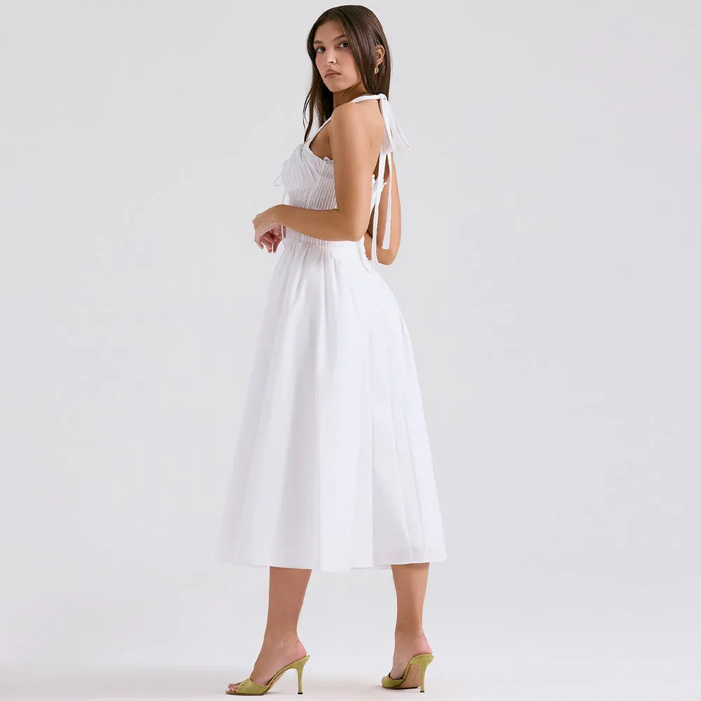 Halter Sleeveless Wrinkled Midi Dress ZNSBA1084