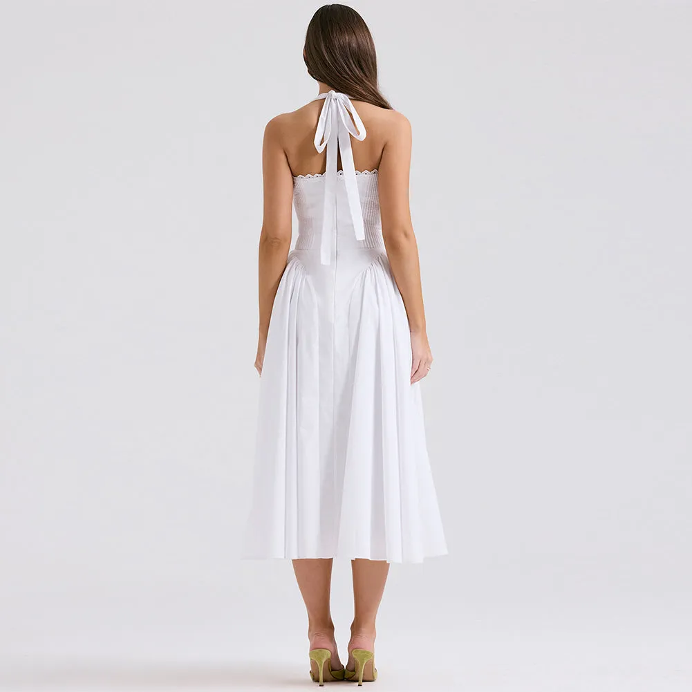 Halter Sleeveless Wrinkled Midi Dress ZNSBA1084