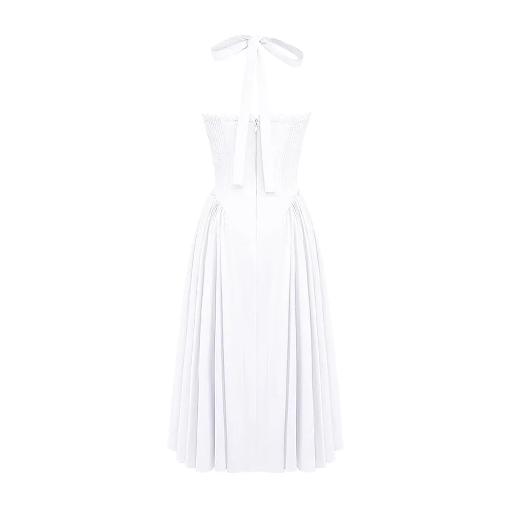 Halter Sleeveless Wrinkled Midi Dress ZNSBA1084