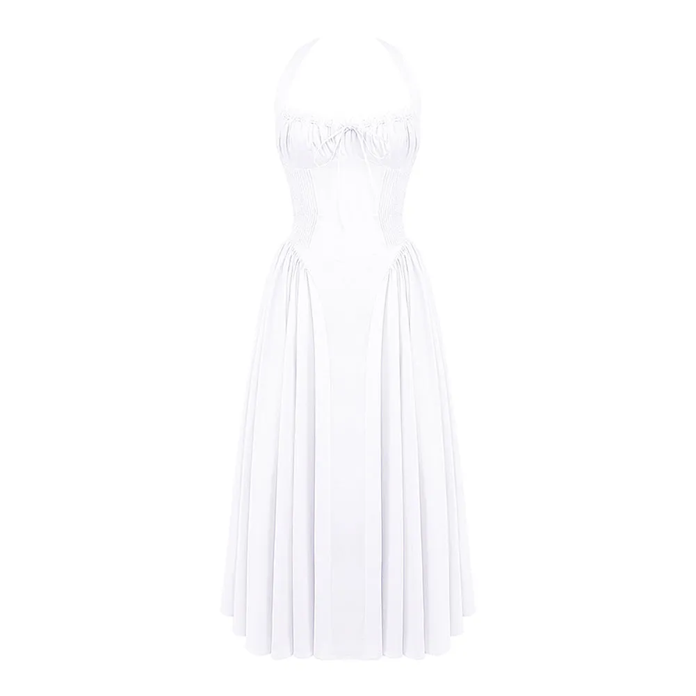 Halter Sleeveless Wrinkled Midi Dress ZNSBA1084
