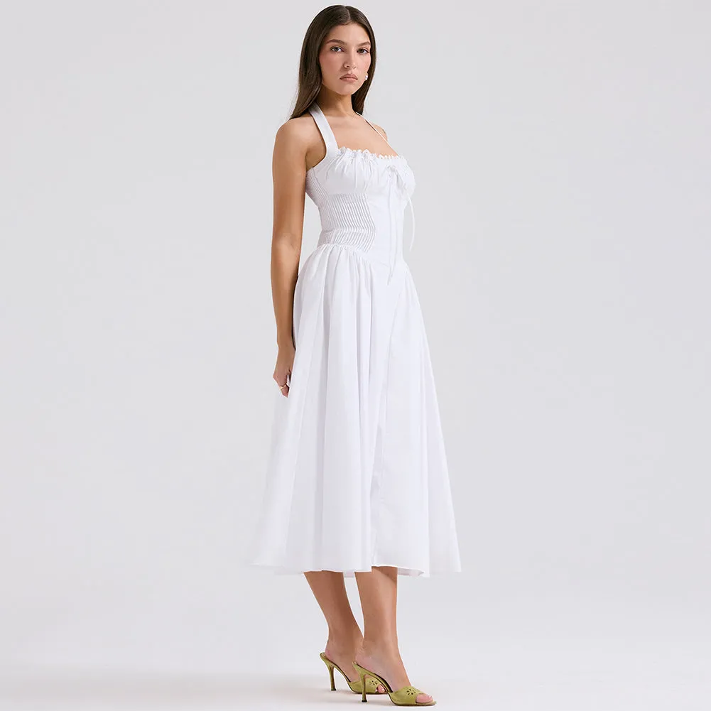 Halter Sleeveless Wrinkled Midi Dress ZNSBA1084