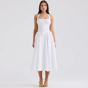 Halter Sleeveless Wrinkled Midi Dress ZNSBA1084