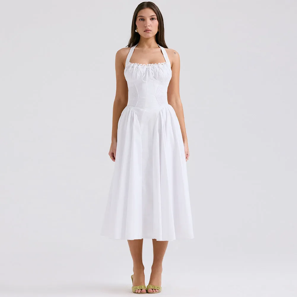 Halter Sleeveless Wrinkled Midi Dress ZNSBA1084