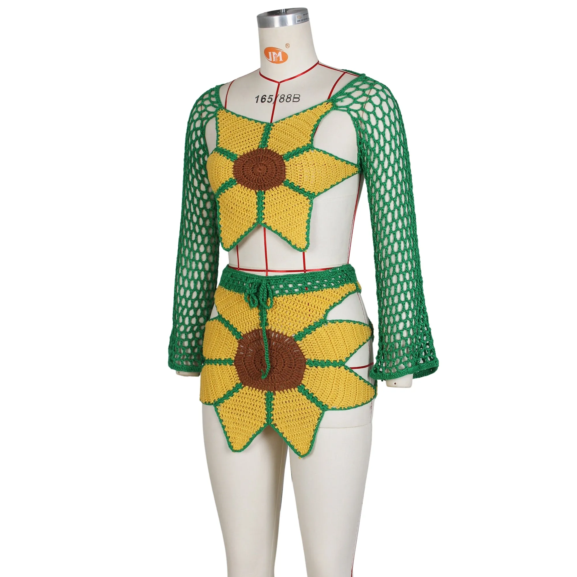 Hand-crochet Sunflowers Beachwear Cover Up 2 Piece Sets