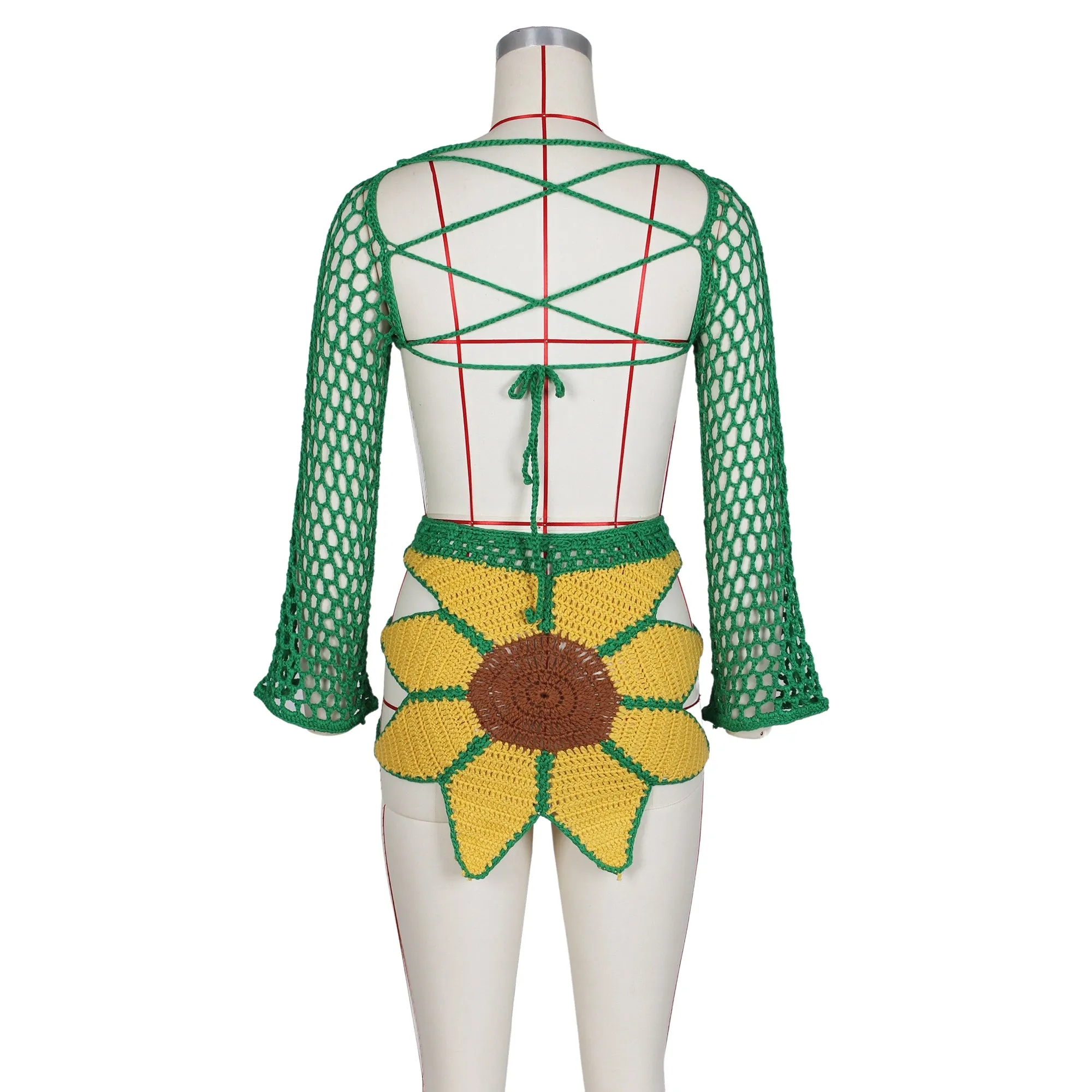 Hand-crochet Sunflowers Beachwear Cover Up 2 Piece Sets